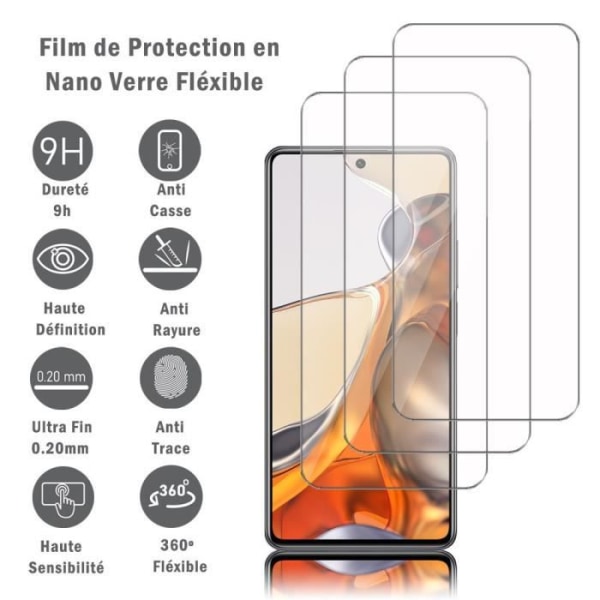 VCOMP® för Xiaomi 11T- 11T Pro 6,67": Pack - 3-pack flexibelt nanoglas skärmskydd, 9H hårdhet reptålig