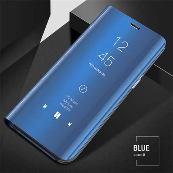 Coque - Xiaomi - Redmi Note 8 - Spegel - Härdat glas - Ställfunktion Blå