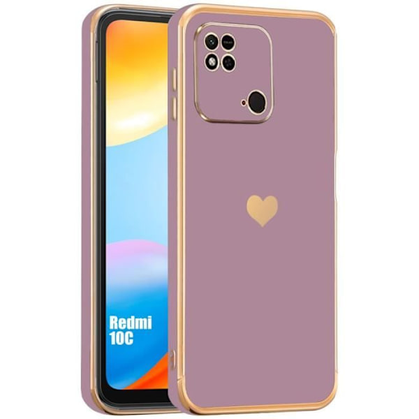 Fodral till Xiaomi Redmi 10C, lila, stötsäker flytande silikon TPU, modelyx med kärlekshjärtamönster