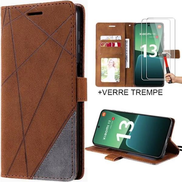 Fodral för Xiaomi 13 Brown Stripe Pattern Leather Effect + 2 härdade glasögon