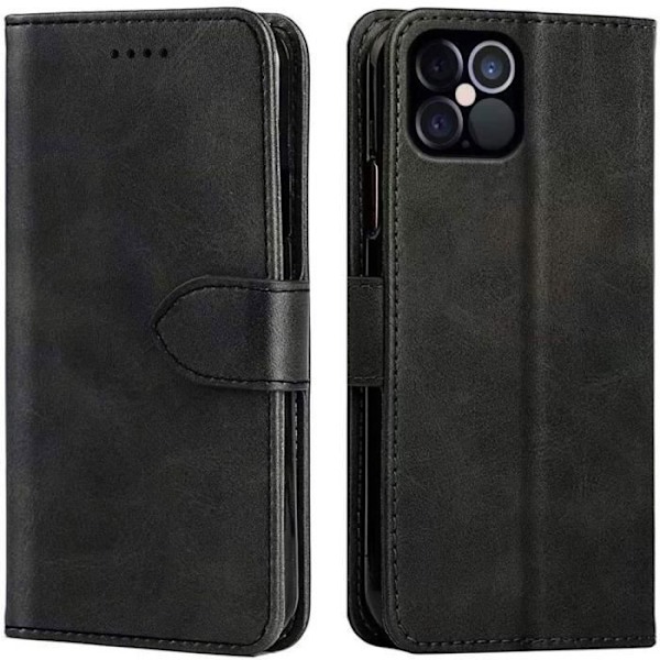 Coque Etui Rabat - E.F.CONNECTION - för iPhone 12 Mini - Skydd 360° - Syntetiskt Läder - Svart Svart