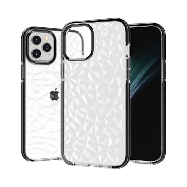 Silikonetui + skærmbeskytter til iPhone 12 Pro Max, stødsikker solidt 3D elegant diamantmønster - sort