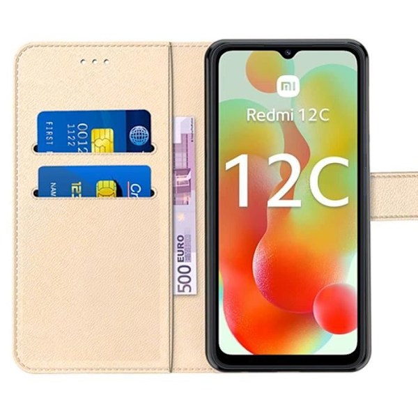 Etui til Xiaomi Redmi 12C-11A Beskyttelse Guld Syntetisk Læder Stødsikker Anti-ridse Blød gyllene