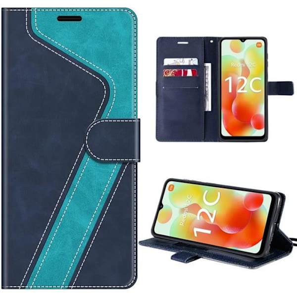 Coque - E.F.CONNECTION - för Xiaomi Redmi 12C-11A - PU-läder - Kortficka - Justerbart stöd - Blå Blå