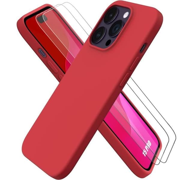 Coque - E.F.CONNECTION - för iPhone 15 Pro - Mjuk - Stötte tålig - Härdat glas Röd