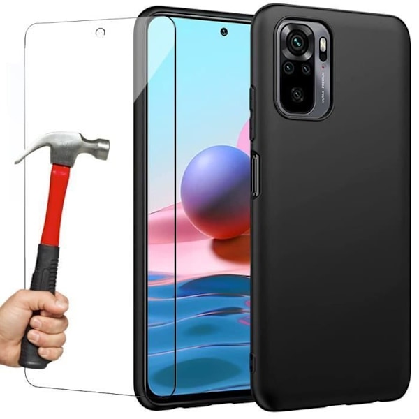 Skyddsfodral för Redmi Note 10 4G - E.F.CONNECTION - Mjuk silikon - Svart - Härdat glas Svart