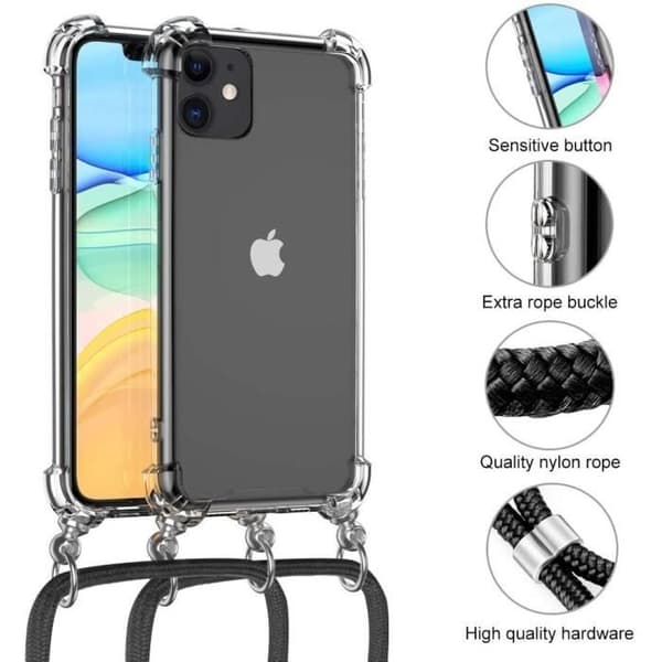 Halsrem - för iPhone 11 Pro - Grön - Silicone TPU - Stötsäker - Mjuk Transparent-Grön