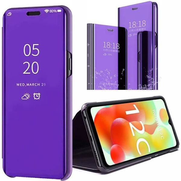 Etui til Xiaomi Redmi 12C - Redmi 11A Anti-Shock Mirror Effect Design Fuld beskyttelse Lilla Lila
