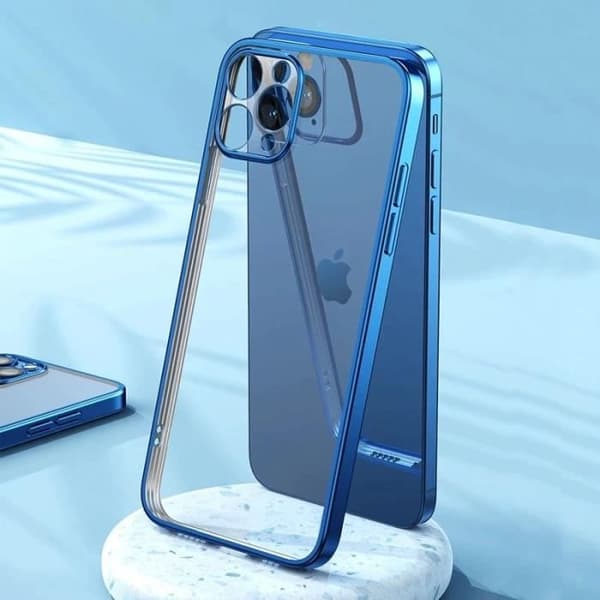Siliconfodral - E.F.Connection - för iPhone 13 Pro Max - Ultrafin - Kromad kant - 2 Härdat glas Blå