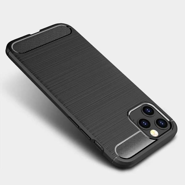 Silikon + härdat glasfodral för iPhone 12, stötsäkert mjukt kolfibermönster - svart