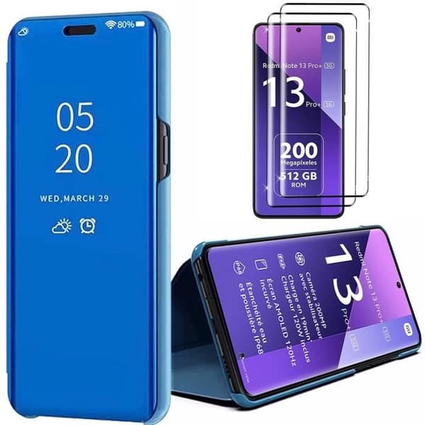 Coque - E.F.CONNECTION - För Xiaomi Redmi Note 13 Pro+ 5G - Stöttålig - Integrerat stöd - Härdat glas Blå