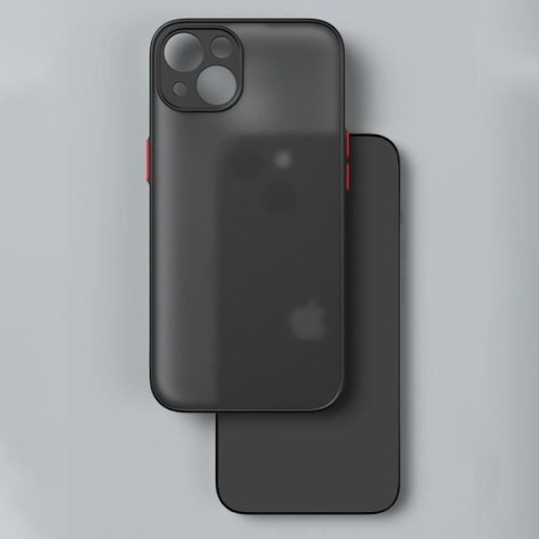 Cover til iPhone 15 Plus, tynd stiv silikonebeskyttelse Stødsikker sort + 2 hærdede briller Svart