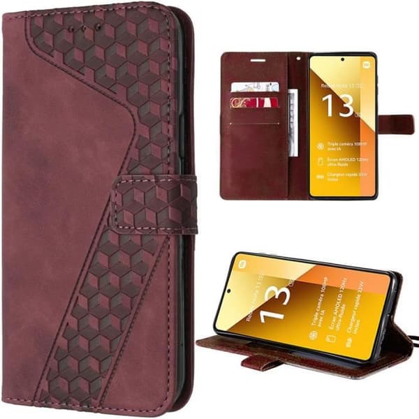 Coque - E.F.CONNECTION - för Xiaomi Redmi Note 13 5G - Präglat PU-läder - Röd - Fullständigt skydd Röd