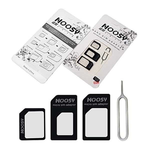 Nano Sim Card Adapter 4 i 1 Micro iPhone HTC SAMSUNG Noosy sort