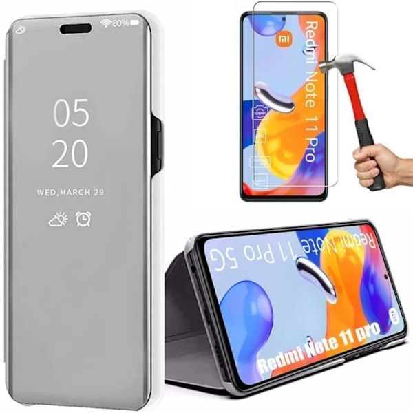 Skyddande skal för Xiaomi Redmi Note 11 Pro 5G/4G - E.F.CONNECTION - Spegeleffekt Stöttålig - Silver - 2 Härdade Glas Silver