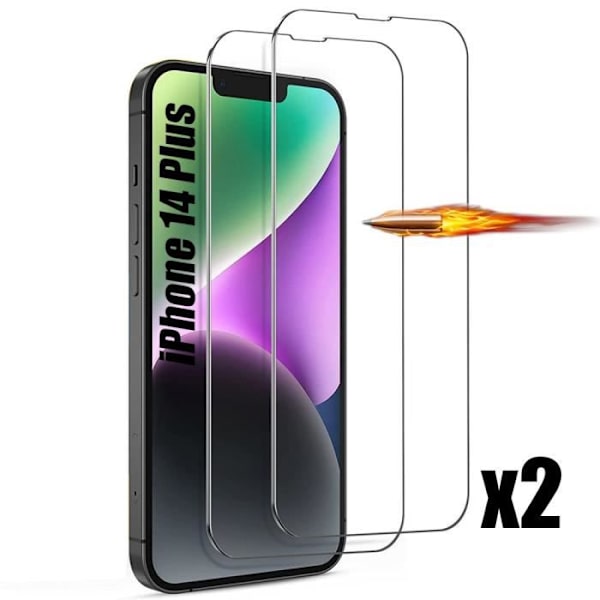 [2 st] Härdat glas för iPhone 14 Plus (6,7") skärmskydd Transparent