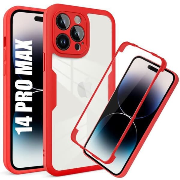 Coque - E.F.CONNECTION - för iPhone 14 Pro Max - Förstärkt Silikon - 360° Skydd - Semi-styv Röd