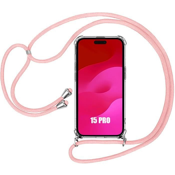 Cover til iPhone 15 Pro Forstærket stødsikker beskyttelse med lyserød ledning - E.F. CONNECTION - Blød - Silikone Transparent, Rosa
