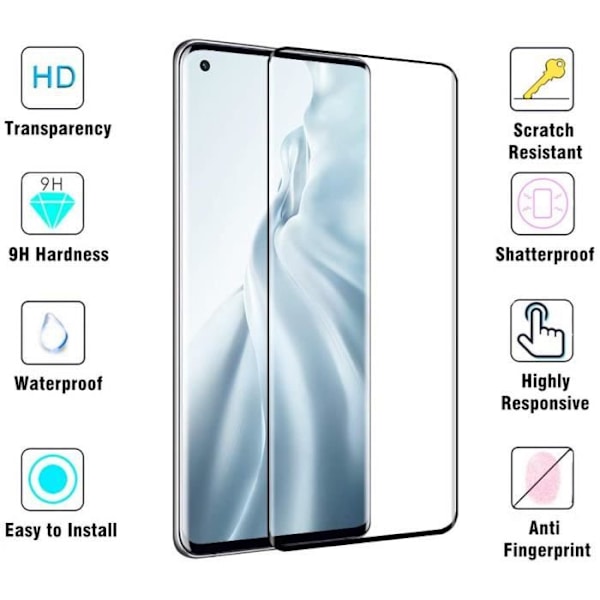 Skydd film - VSHOP® - Xiaomi Mi 11 - 5D härdat glas - Fullt skydd - Repåterstålig Svart