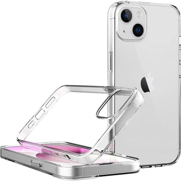 Skyddsskal - E.F.CONNECTION - för iPhone 14 Plus - Mjuk silikon - Transparent - 2 härdade glas Transparent