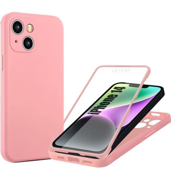 Coque Intégrale - för iPhone 14 - Rosa - Hybrid 360° Skydd - Silikon + PET - Repellerande Rosa