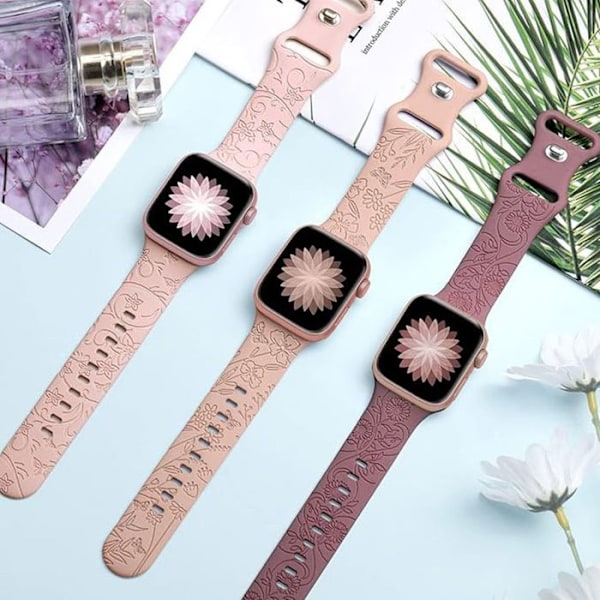 Armband för Apple Watch Series 10 9 8 SE 7 6 5 4 3 2 1 Ultra 1/2, 42mm-44mm-45mm-46mm-49mm Silikon Lila Fjäril Blommönster Lila
