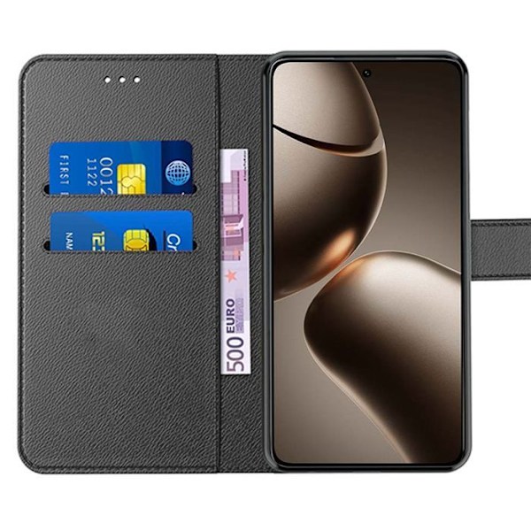 Coque + 2 Tårede Glas til Xiaomi 14T, Stødabsorberende Beskyttelse Scratch-resistant Syntetisk Læder Sort Svart