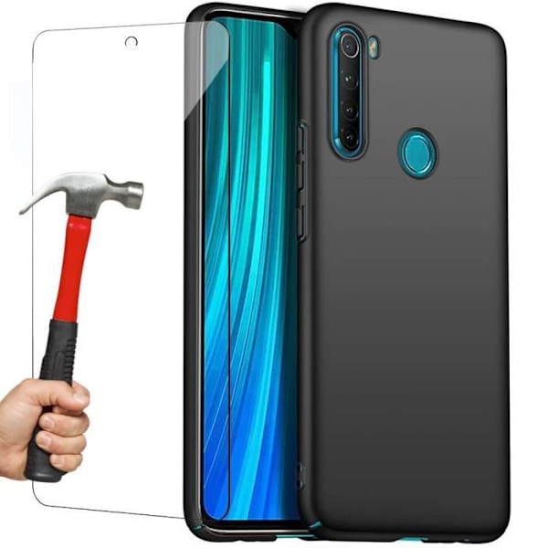Etui til Redmi Note 8 (6,3"), blød silikone Anti-Shock Præcis Cutting Sort med hærdet glas Svart