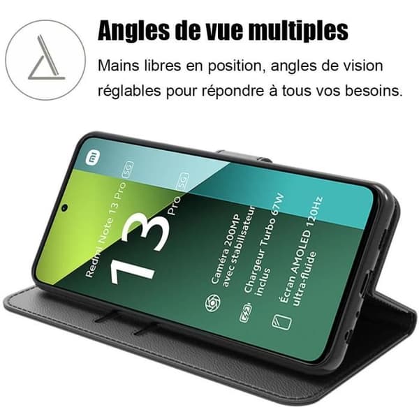 Coque - E.F.Connection - för Xiaomi Redmi Note 13 Pro 5G - Stötskydd - PU-läder - Kortficka - med 2 Härdat glas Svart