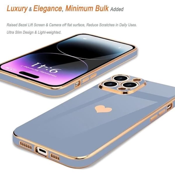 Cover til iPhone 14 Pro - Stødabsorberende - Silicone TPU - Hjerte Mønster - Belagt med Guld - 2 Tempereret Glas Blå