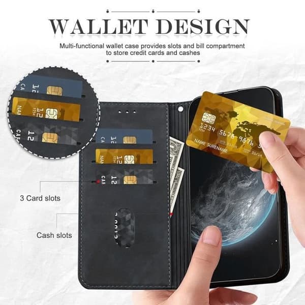 Coque och Härdade Glas - Repåtsresistent Coque - för iPhone 16 Pro - Fällbart Syntetläder - Marinblå-Svart - Elegant Marinblå-svart