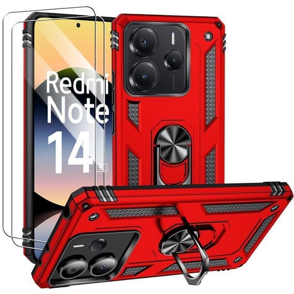 Skyddsskrapa - E.F.CONNECTION - För Xiaomi Redmi Note 14 5G - Röd - Stötsäker - 360° bakring Röd
