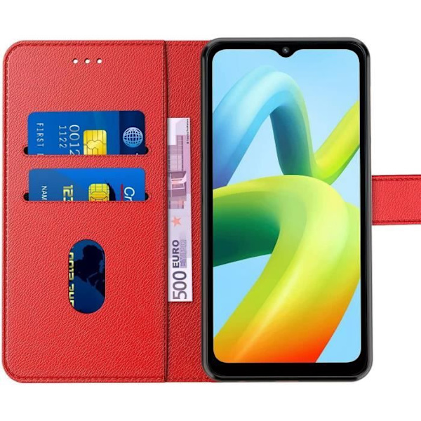 Etui til Redmi A1+/A2+ (A1 Plus/A2 Plus) + 2 hærdede briller, lædereffektbeskyttelse Magnetisk lukning - Rød Röd