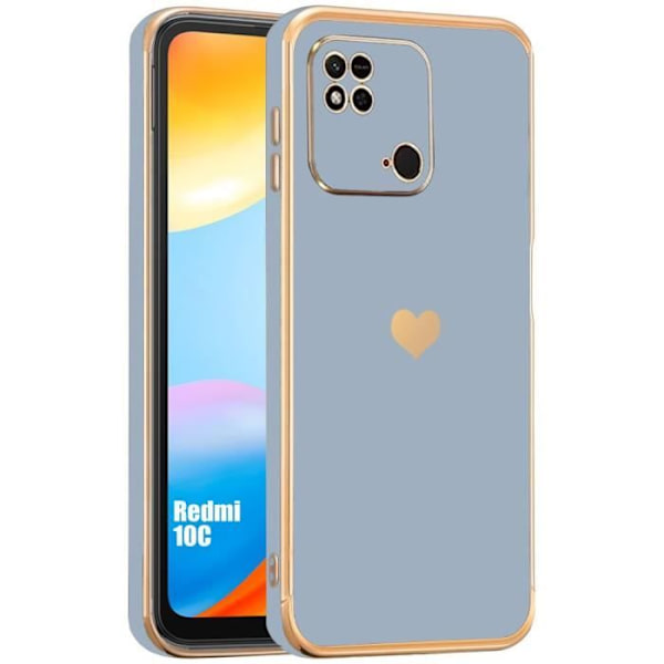 Fodral för Xiaomi Redmi 10C, flytande silikon stötsäkert skyddsfodral med pläterat hjärta kärleksmönster, blå