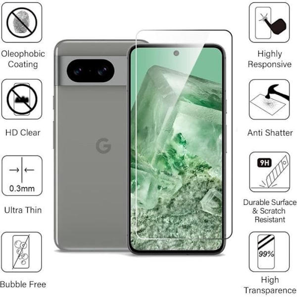Skärmskydd - Google - Pixel 8 - Härdat Glas - 2-pack - Stötsäker 9H Transparent