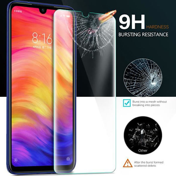KuGi Xiaomi Redmi Note 7 skärmskydd, härdat glas skärmskydd för Xiaomi Redmi Note 7, genomskinlig