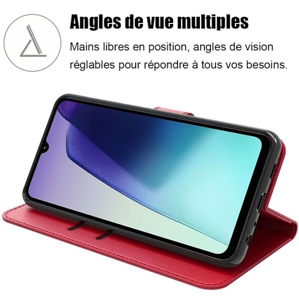 Coque + 2 Glaser Dipped til Xiaomi Redmi 14C - Flip Case Stødabsorberende Syntetisk Læder Rød Röd