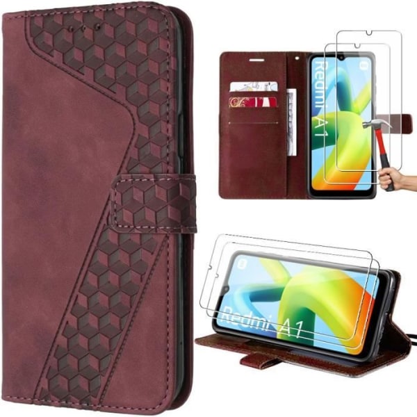 Coque - Xiaomi - Redmi A1-A2 - Rød - PU Læder - Stativ og kortpladser Röd