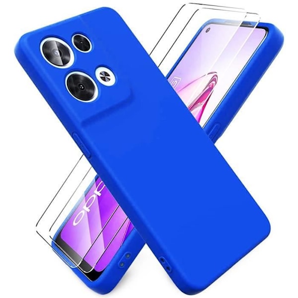 Mjukt silikonfodral för OPPO Reno 8 5G Blue + 2 skärmskydd i härdat glas Blå