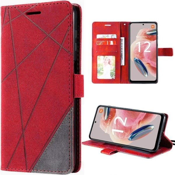 Skydd för Xiaomi Redmi Note 12 4G - E.F.Connection - Röd - Retro Stötsäker Fodral - PU Läder - Kortficka Röd