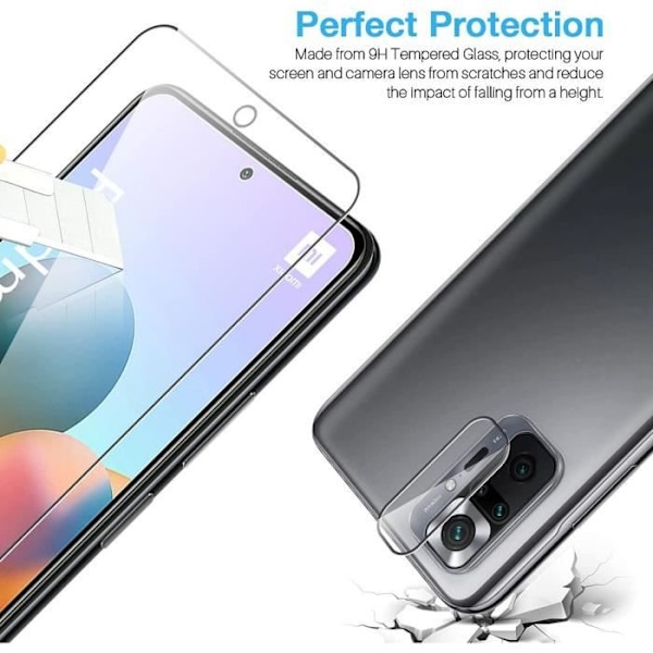 Fodral för Redmi Note 10 Pro Transparent Silikon + 2 härdat glas och 2 bakre kameraskydd Transparent