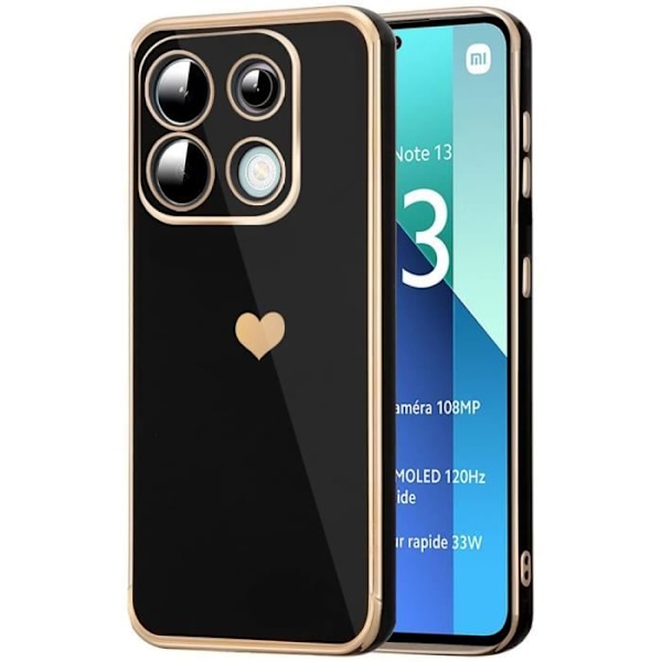 Silikonskal - Xiaomi - Redmi Note 13 4G - Stötteknik - Rep防护 - Hjärtmönster Svart
