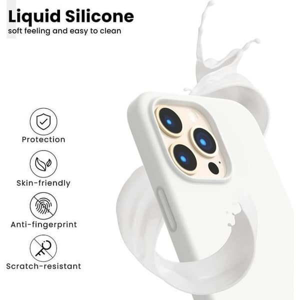 Coque - Silikon - för iPhone 14 Pro Max - Vit - 2 Härdat Glas - Skärm Skydd Vit