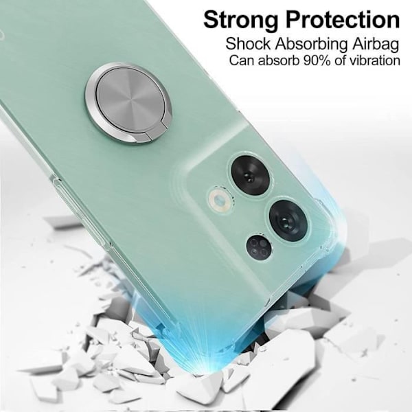 Skyddsskal - OPPO - Reno 8 Pro 5G - Transparent silikon - 360° roterande ring - Mjuk Transparent