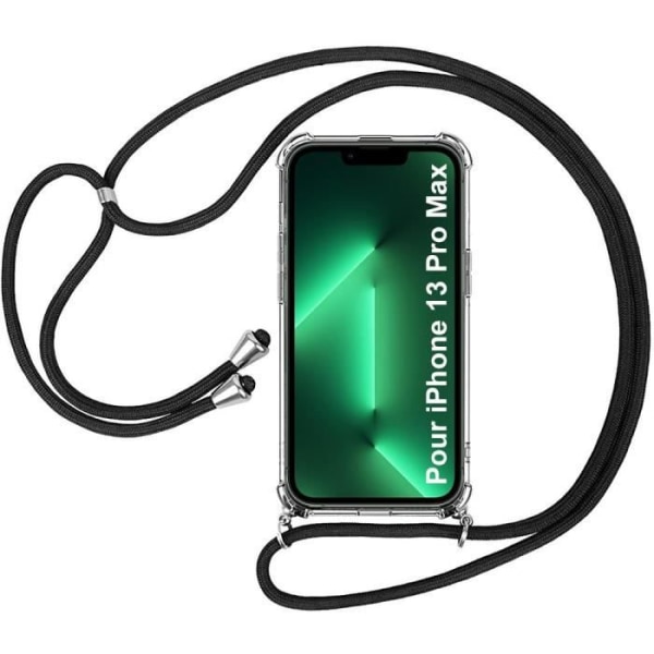 Halsbandsfodral för iPhone 13 Pro Max (6,7") Tunn stötsäker TPU medföljer Lanyard Svart Transparent-svart