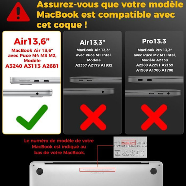 Skal för MacBook Air 13 Tum M4 M3 M2 2025 2024 2022, Halkskydd Hård Ultra Lätt - Svart Svart