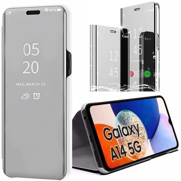 Skyddsfodral - E.F.CONNECTION - Smart View Flexibelt - Silver - för Samsung Galaxy A14 4G/5G - Hårt Silver