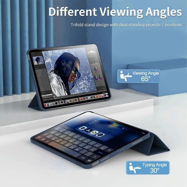 Coque + Härdat Glas - för iPad A16 - 11 tum - Skydd - Justerbart Stöd - Mörkblå marinblå