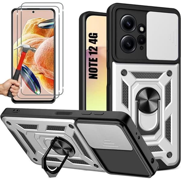 Skyddsfodral för Xiaomi Redmi Note 12 - Xiaomi - Silver - Stötabsorberande - Represistent - 2 Härdade glas Silver