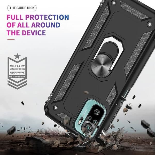 Skyddsskal - E.F.CONNECTION - Redmi Note 10S - Styv - Stödande Ring - Magnetplatta Svart
